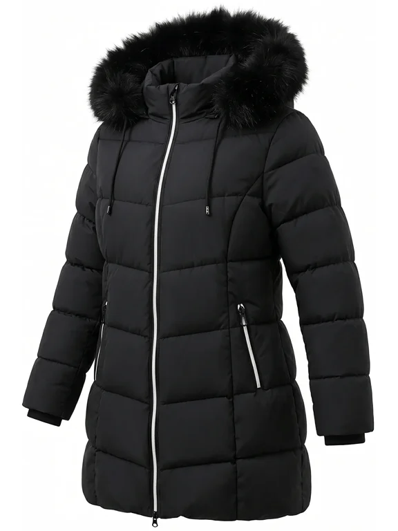 Women's Winter Down Coats Waterproof Thicken Hooded Insulated Quilted Puffer Jacket, Black XL