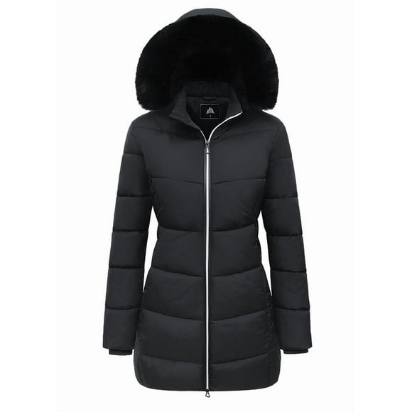 Women's Winter Down Coats Waterproof Thicken Hooded Insulated Quilted Puffer Jacket, Black L