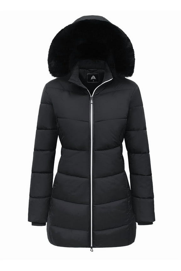 Women's Winter Down Coats Waterproof Thicken Hooded Insulated Quilted Puffer Jacket, Black XL