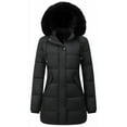 thumbnail image 1 of Women's Long Winter Coats Thicken Fleece Lined Parka Down Puffer Jacket With Faux Fur Detachable Hood, Black L, 1 of 8