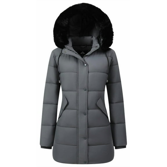 Womens Long Winter Coats - Cozy Long Puffer Coats for Women Wind & Water Resistant Hooded Quilted Jackets for Women, Gray L