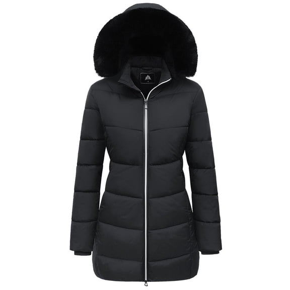 Women's Winter Down Coats Waterproof Thicken Hooded Insulated Quilted Puffer Jacket, Black L