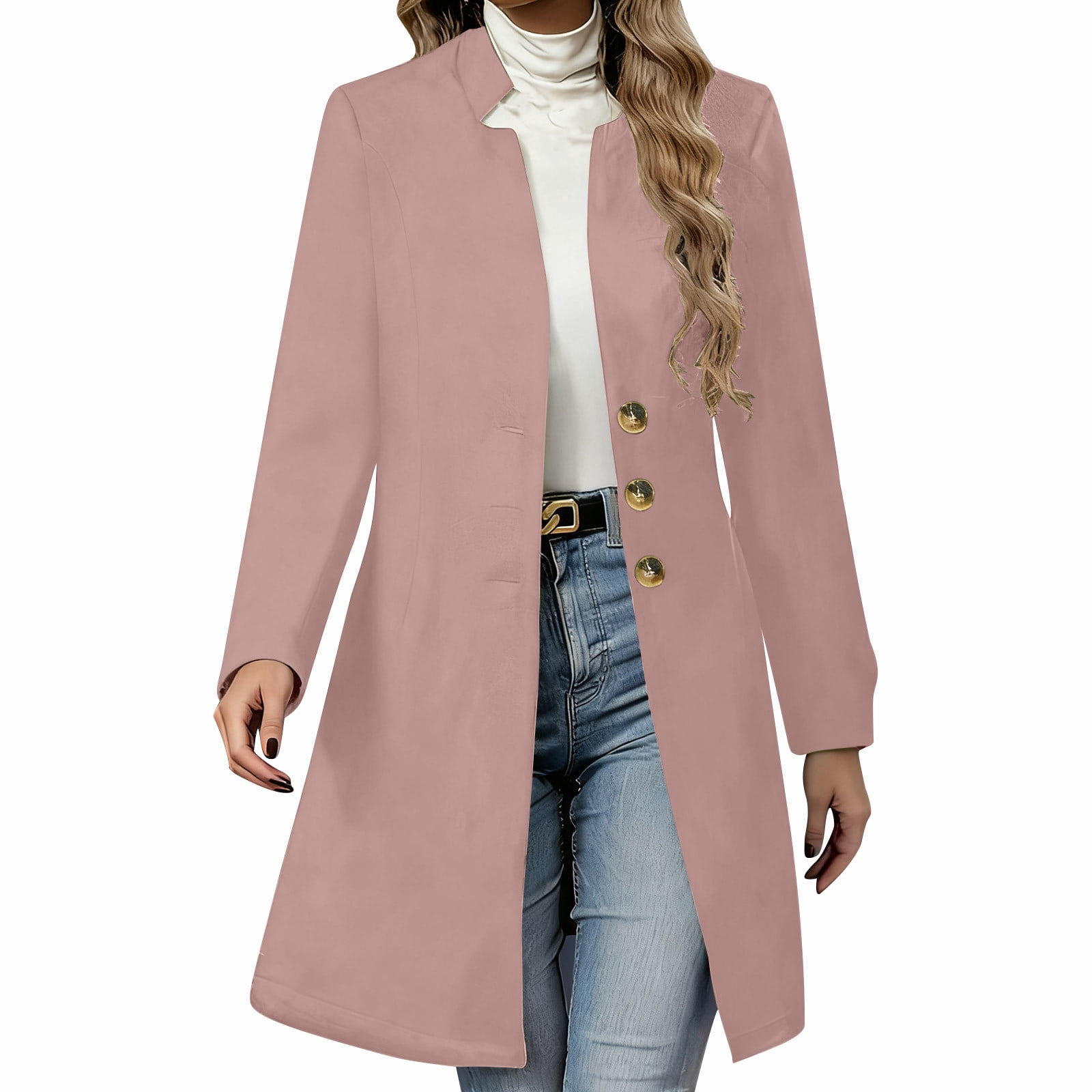 Women's Winter Wool Blend Camel Mid-Long Coat Casual Single-Breasted Lapel Jacket Outwear With Pockets