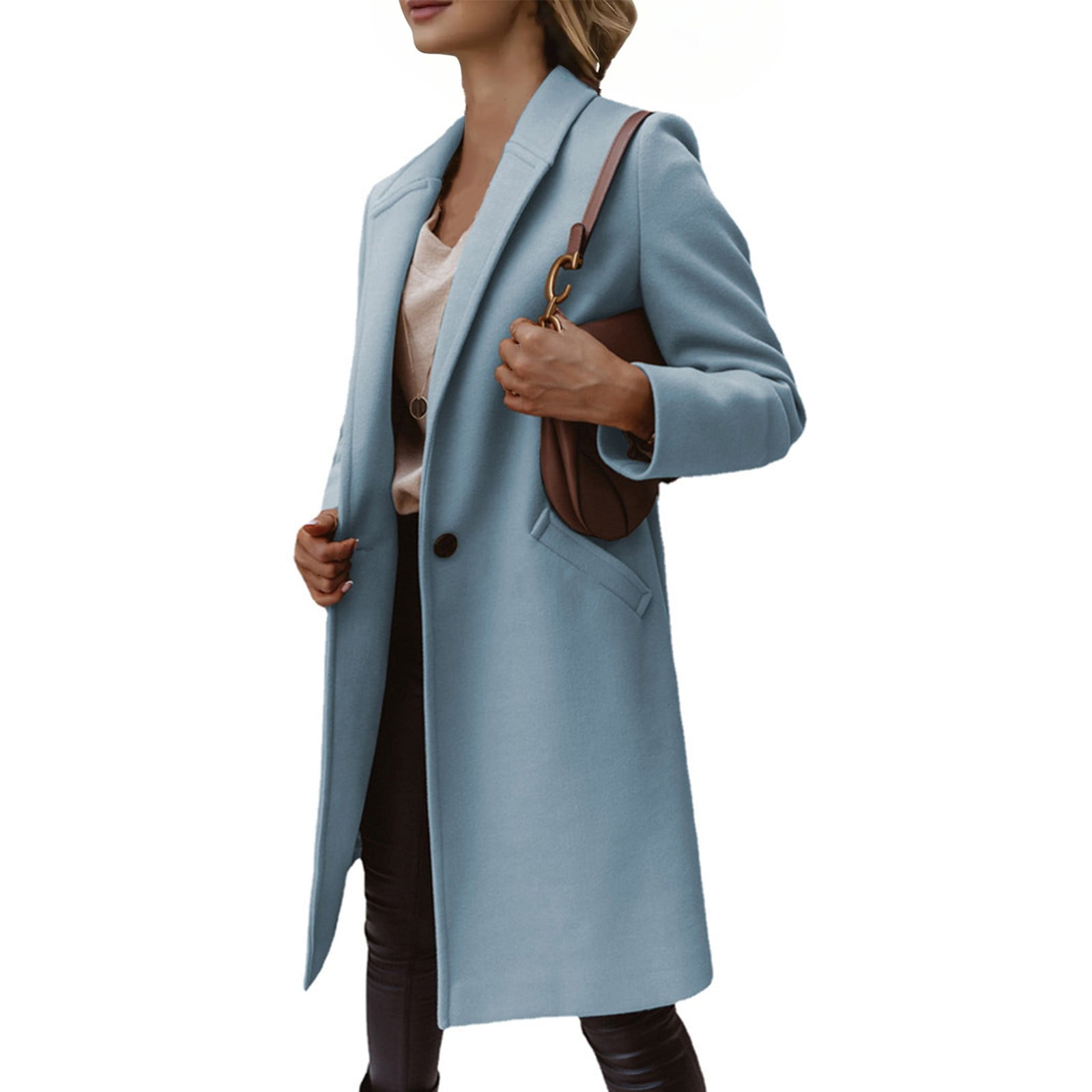 Mid Long Pearl Button Solid Wool Coat