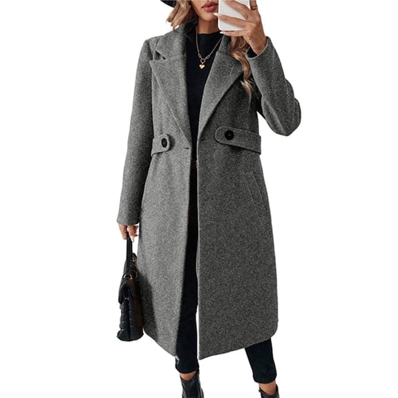 Women's Winter Wool Blend Coat Lapel Mid Long Single Breasted Pea Coat Jacket Outwear Dark Gray S