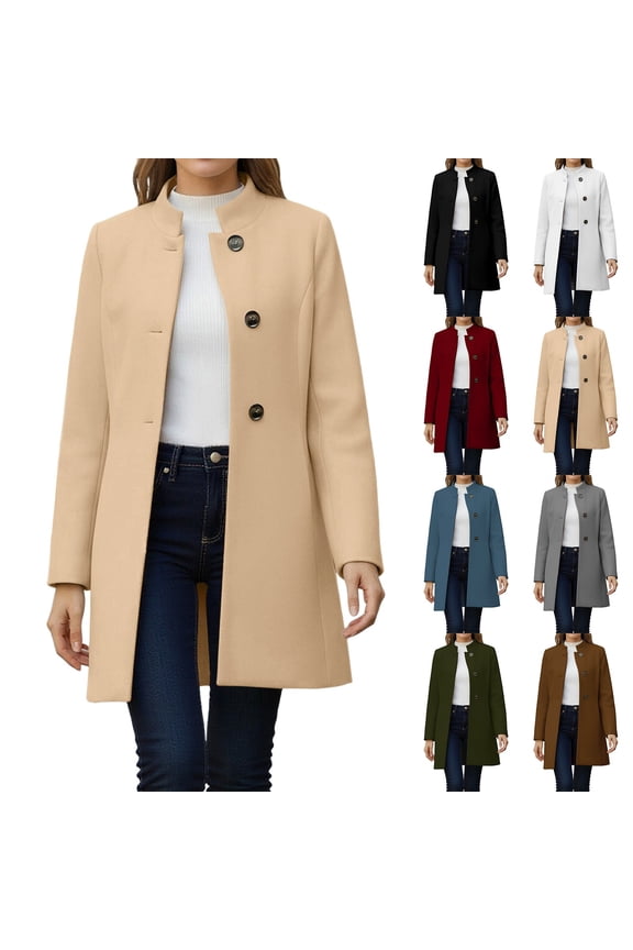 Women's Winter Wool Blend Pea Coat Jacket Outerwear with Stand Collar Inner Lining Casual Daily Wear Travel Dating Fashion Essential Gift for Women | Aestivo,Army Green L