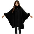thumbnail image 1 of Women's Winter Wool Blended Faux Fur Coats Warm Baggy Oversized Shawl Wraps Cloak Trench Coat Poncho Cape Outwear, 1 of 5