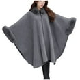 thumbnail image 1 of Women's Winter Wool Blended Faux Fur Coats Warm Baggy Oversized Shawl Wraps Cloak Trench Coat Poncho Cape Outwear, 1 of 6
