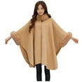 thumbnail image 1 of Women's Winter Wool Blended Faux Fur Coats Warm Baggy Oversized Shawl Wraps Cloak Trench Coat Poncho Cape Outwear, 1 of 6