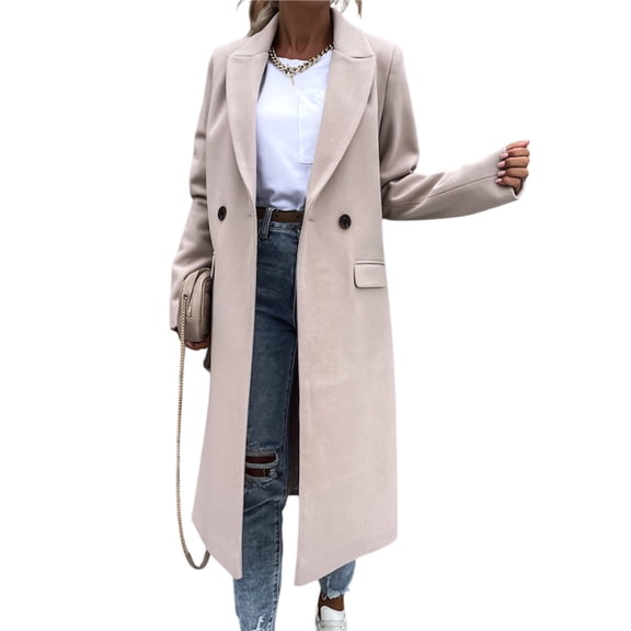 Women's Winter Wool Coat Casual Lapel Single-Breasted Peacoat Beige M