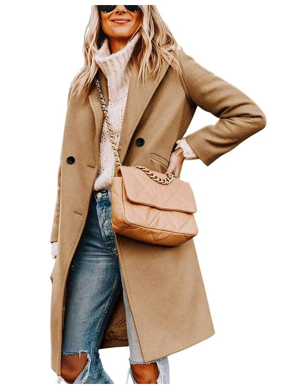 Women's Winter Wool Coat Casual Notch Lapel Single-Breasted Peacoat