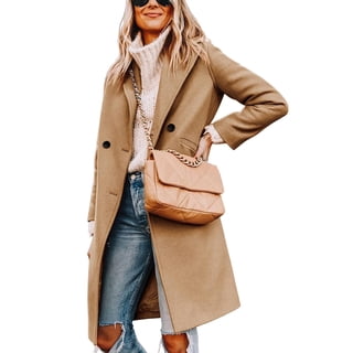 Women's Winter Wool Coat Casual Notch Lapel Single-Breasted Peacoat