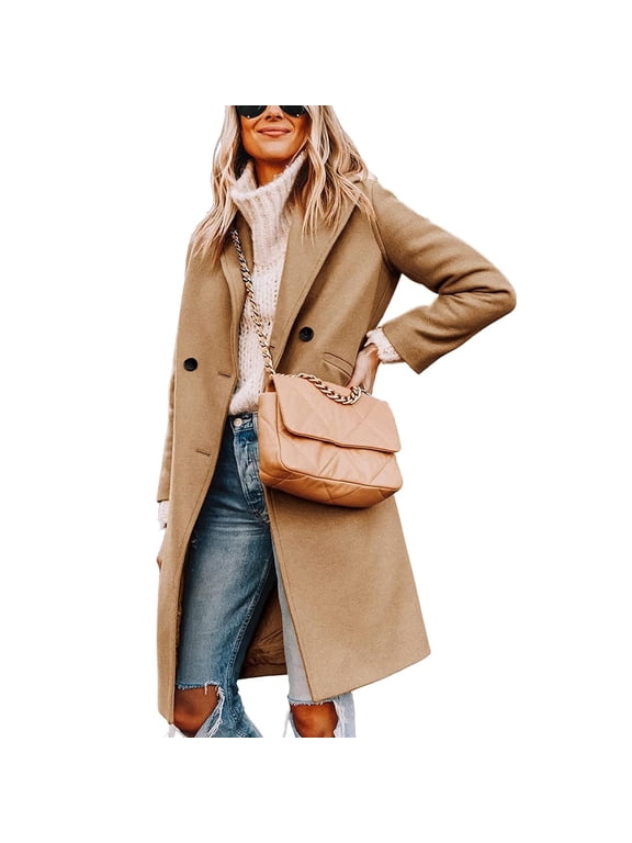 Women's Winter Wool Coat Casual Notch Lapel Single-Breasted Peacoat
