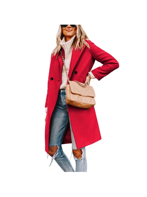 Women's Winter Wool Coat Casual Notch Lapel Single-Breasted Peacoat