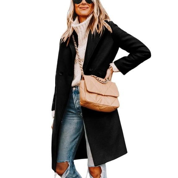 Women's Winter Wool Coat Casual Notch Lapel Single-Breasted Peacoat