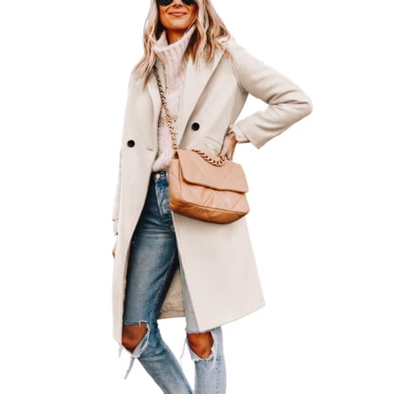 Women's Winter Wool Coat Casual Notch Lapel Single-Breasted Peacoat