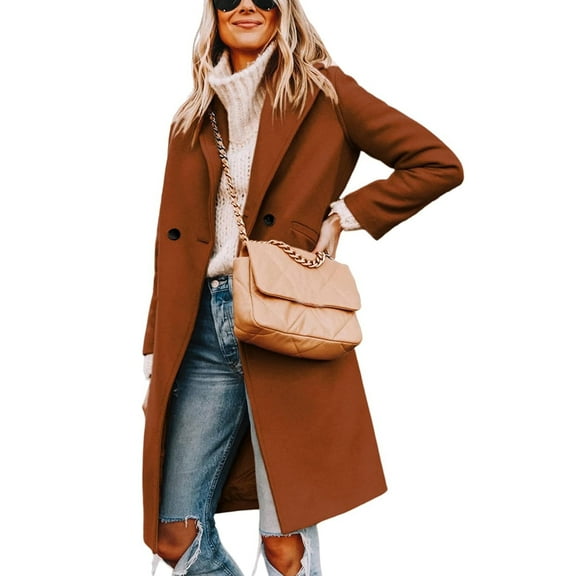 Women's Winter Wool Coat Casual Notch Lapel Single-Breasted Peacoat
