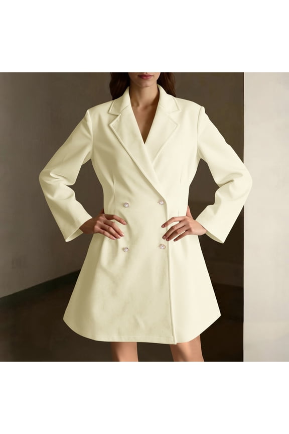 Women's Winter Wool Jacket with Long Lapel Pearl Buttons Decorative Design Long Sleeve Outerwear