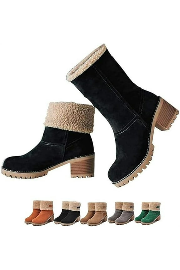 Women's Winter Wool-Lined Ankle Mid-Calf Boots, Suede Upper Non-Slip Warm Snow Boots