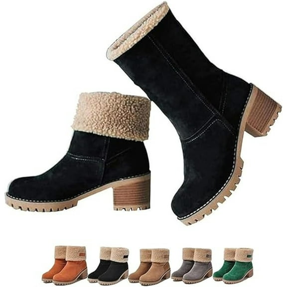 Women's Winter Wool-Lined Ankle Mid-Calf Boots, Suede Upper Non-Slip Warm Snow Boots