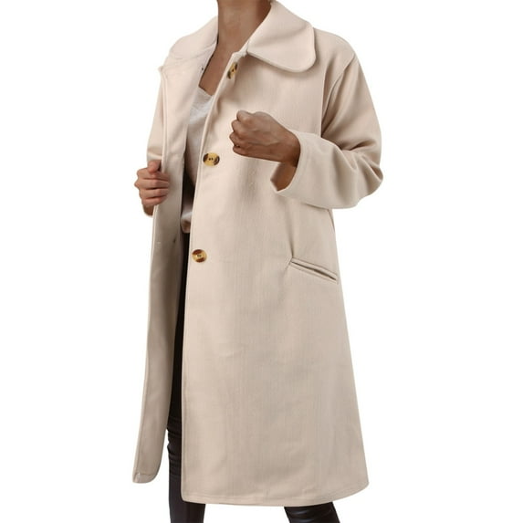 Women's Winter Wool Mid Length Coat Notched Lapel Buttoned Trench Coat Coat
