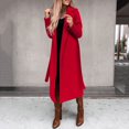thumbnail image 1 of Women's Winter Woolen Coat Elegant Lapel Trench Coat Solid Color Long Jacket with Work Tie, in Red, Size M, 1 of 5