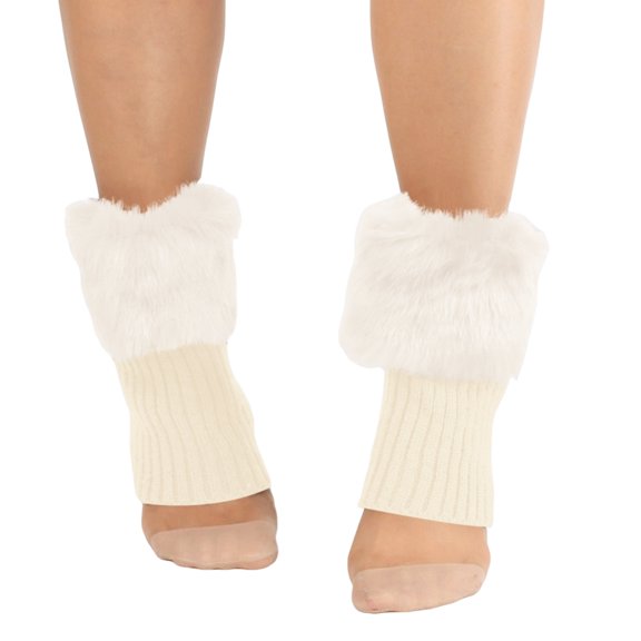 Women's Winter Woolen Sock With A Flip-top, Knitted Woolen Sock Cuff, White