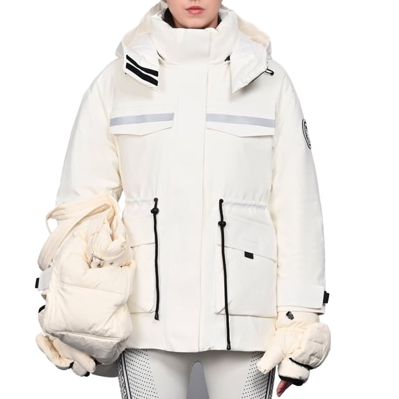 Women's Winter Workwear Parka Down Jacket - Goose Down Filled, Removable Hood, Warm Fashion Outerwear for Office & Daily
