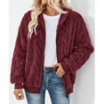 thumbnail image 1 of Women's Winter Zip Up Fleece Textured Coat Casual Solid Color Long Sleeve Jacket with Ribbed Elastic Soft Warm Cuffs Drop Shoulder Hooded Coat, 1 of 4