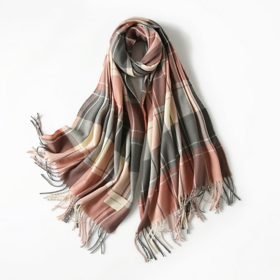 Winter Long Scarf Shawl for Women Big Warm Plaid Neck Scarves with Soft Tassel 1 Count, Pink