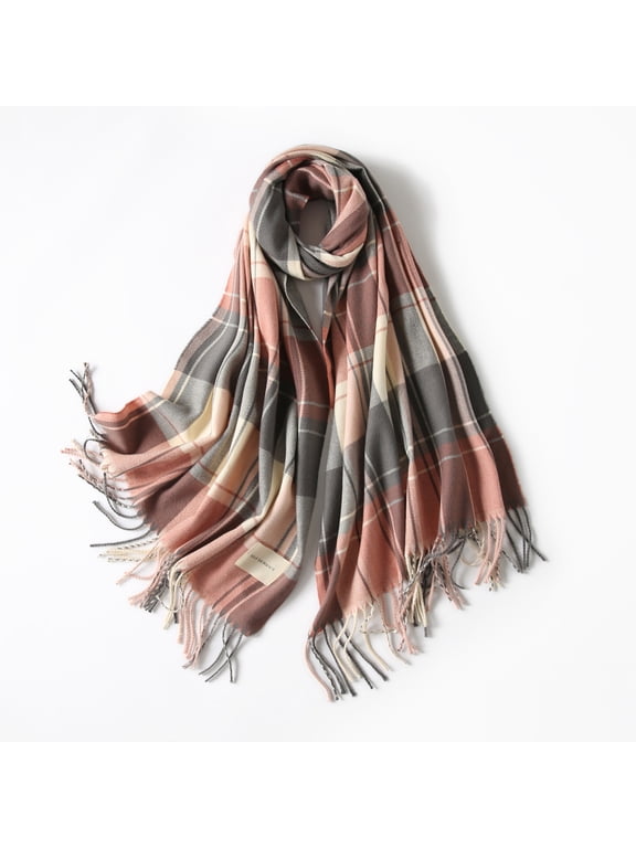 Winter Long Scarf Shawl for Women Big Warm Plaid Neck Scarves with Soft Tassel 1 Count, Pink