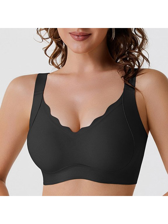 Women's Wire-Free, Seamless, Padded, Ruffled, Comfortable, Everyday Bra Seamless Wirefree Bra For Push Up Unlined Comfort Everyday T Shirt Bralette With Lace Soft Support Black M