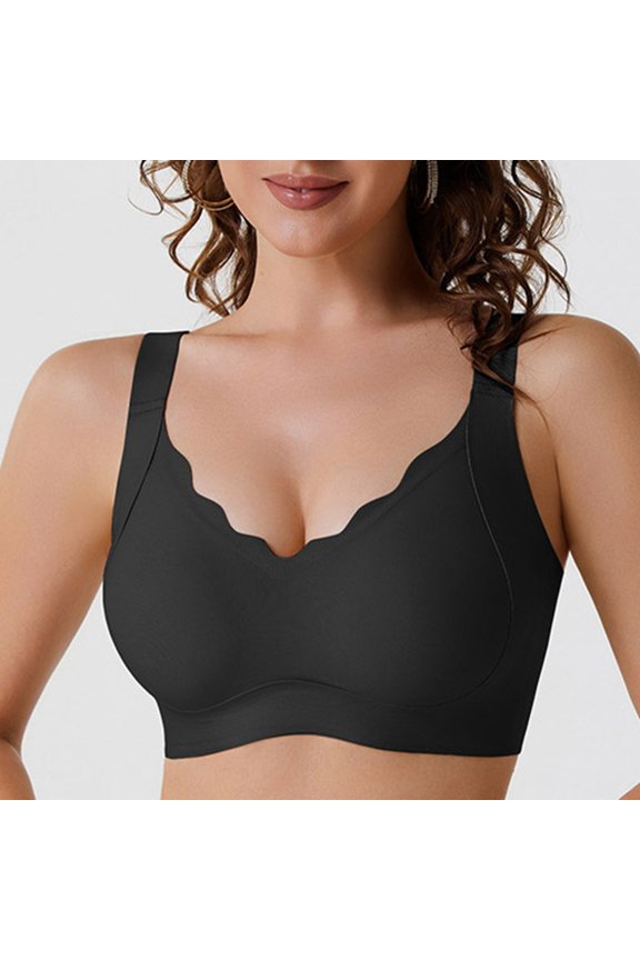 Women's Wire-Free, Seamless, Padded, Ruffled, Comfortable, Everyday Bra Seamless Wirefree Bra For Push Up Unlined Comfort Everyday T Shirt Bralette With Lace Trim Soft Support Black M