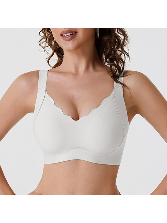 Women's Wire-Free, Seamless, Padded, Ruffled, Comfortable, Everyday Bra Seamless Wirefree Bra For Push Up Unlined Comfort Everyday T Shirt Bralette With Lace Soft Support White S