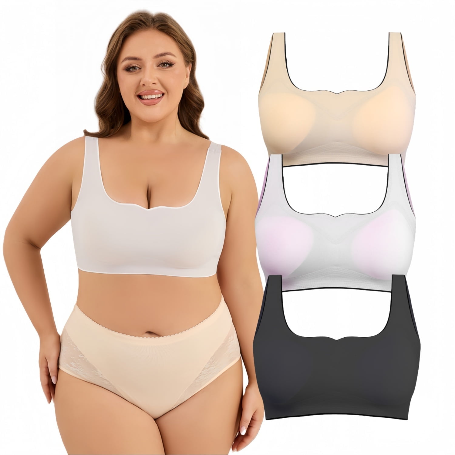 Women's Wire-Free Sleep Bra 3-Pack, U-Back, Super Stretchy for Night Comfort S-XL