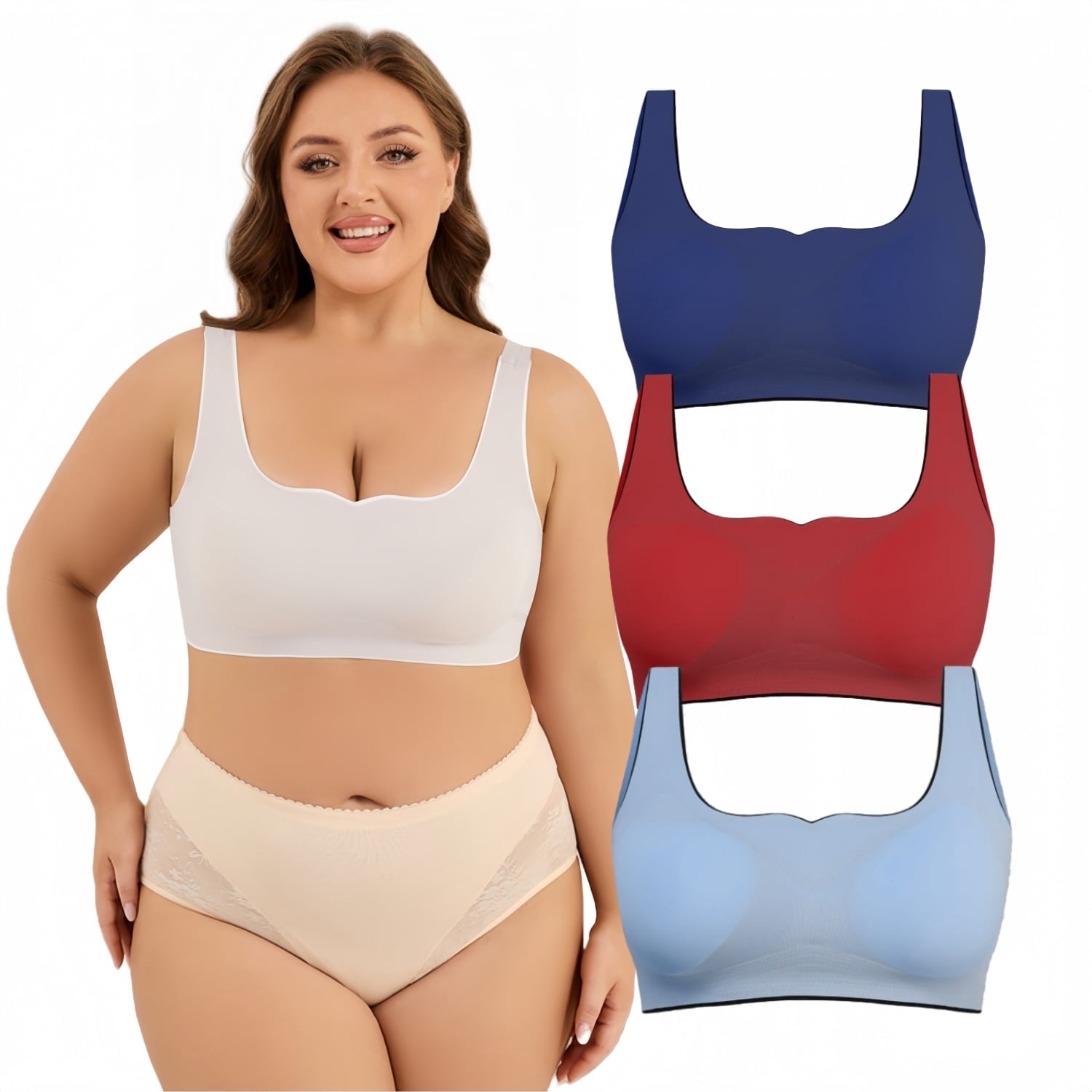 Women's Wire-Free Sleep Bra 3-Pack, U-Back, Super Stretchy for Night Comfort S-XL