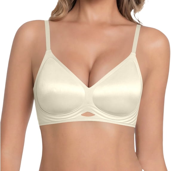 Women's Wirefree Bra Breathable Seamless Design Wide Shoulder Straps Light Support Side Smoothing Daily Bra,White,36