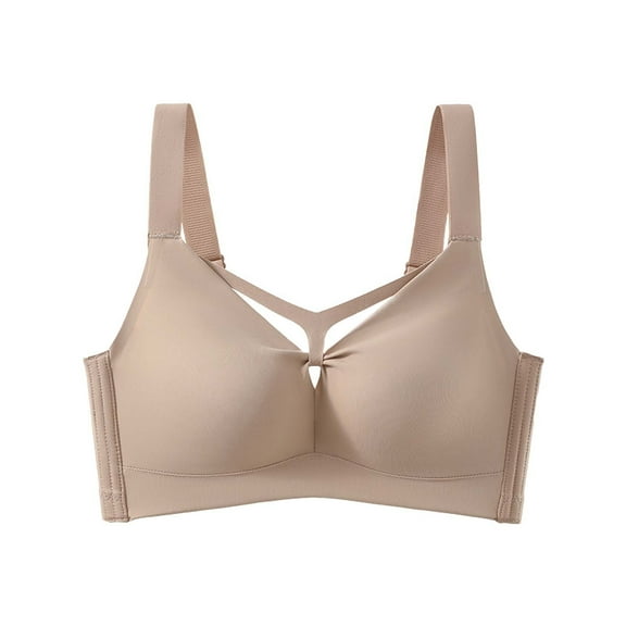 Women's Wirefree Bras Seamless Solid Color Comfy Plus Size Anti-Sagging No Underwire Push Up Supportive Bralettes (XL, Khaki)