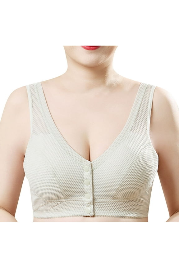 Women's Wirefree Sports Bra - Wide Straps Front Buckle Bralette with 360° Cool Breathable Air-Feeling Fabric for Gym & Everyday Wear, Elastic Push Up Camisoles