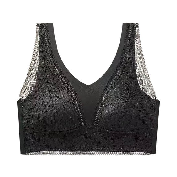Women's Wireless Bra Comfortable Breathable Underwear Vest Bras Lace Seamless Soft Everyday Bras for Old Women (48, Black)