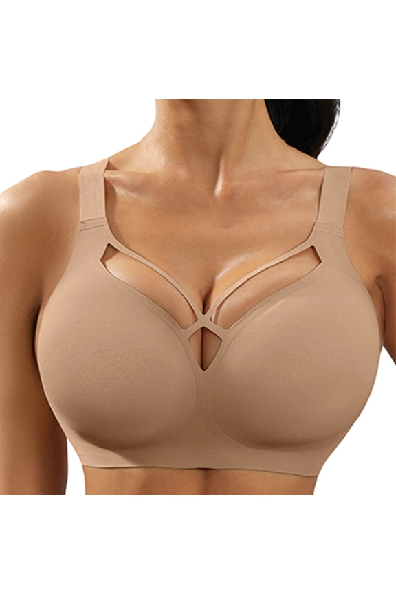 Women's Wireless Bra Cut Out Push Up Comfortable Removable Pads Soft Daily Seamless Bras No Underwire (38/85BC, Khaki)