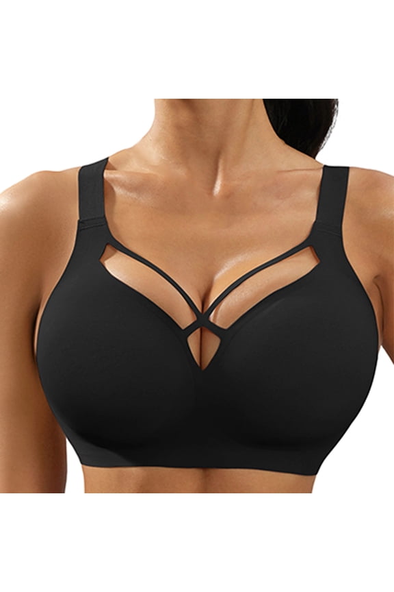 Women's Wireless Bra Cut Out Push Up Comfortable Removable Pads Soft Daily Seamless Bras No Underwire (42/95BC, Black)