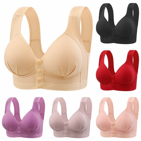 Women's Wireless Bra Front Closure Push Up Padded Comfort Bra for Women, Everyday Casual Wear, Soft Breathable Plus Size Bras Women's Bras Wireless | CSEONE,Black M