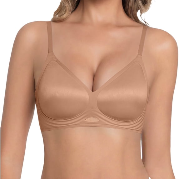 Women's Wireless Bra Seamless No Light Support Bra No Underwire Stay in Place Wide Straps Machine Washable T Shirt Bra,Beige,34