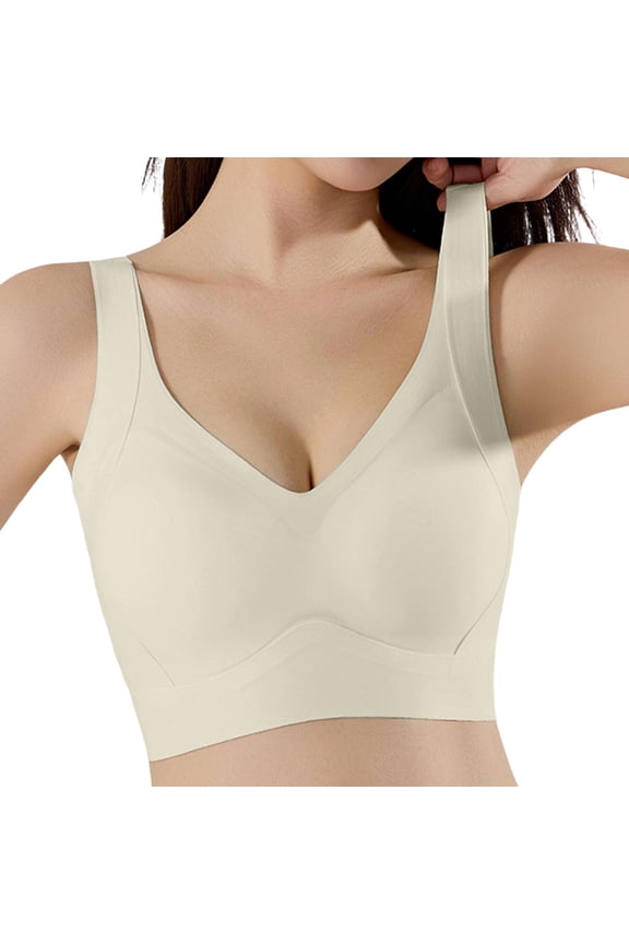 Women's Wireless Bra Seamless No Bulge Light Support Bra No Underwire Stay in Place Wide Straps Machine Washable T Shirt Bra,White,M