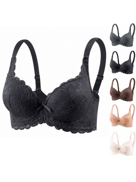 Women's Wireless Bra Sexy Lace Lift-up Wireless Full-Coverage Bra Plus Size Large Breast Support Bras Black 36