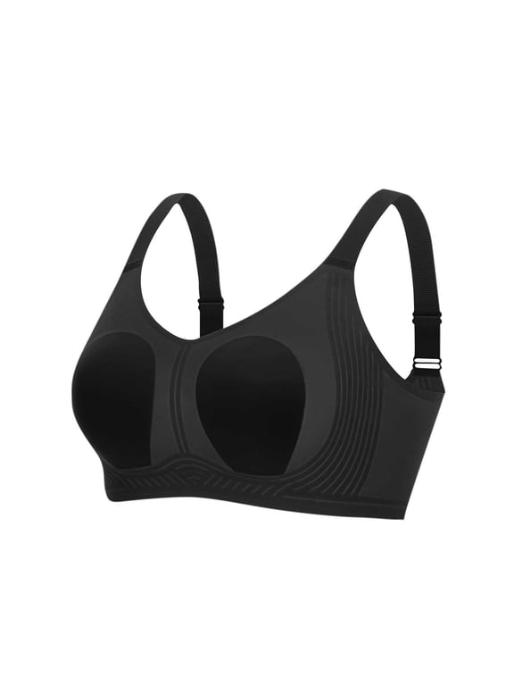 Women's Wireless Bra with Ajdustable Strap Summer Bra Thin Padded Seamless Everyday Bras, Black 44