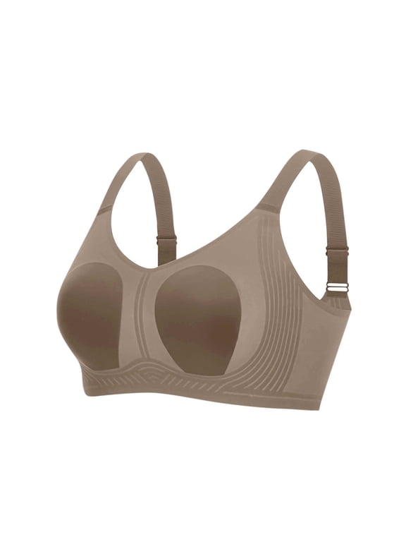 Women's Wireless Bra with Ajdustable Strap Summer Bra Thin Padded Seamless Everyday Bras, Brown 44