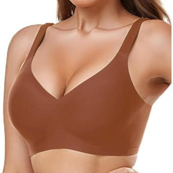 Women's Wireless Bras Comfortable No Underwire V-Neck Seamless Bralette Push Up T-Shirt Bra Full Coverage Brassiere for Everyday Wear