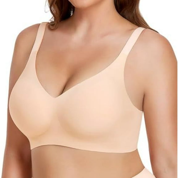 Women's Wireless Bras Comfortable No Underwire V-Neck Seamless Bralette Push Up T-Shirt Bra Full Coverage Brassiere for Everyday Wear